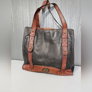 Fossil Long Live Vintage Leather Tote, Blk/Brown Leather